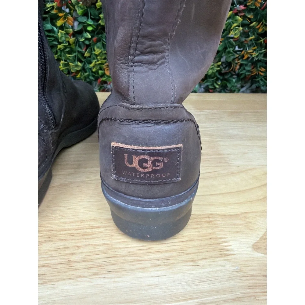UGG ELSA Winter‎ WATERPROOF Boots Shoes Sherpa Interior Leather Brown Women's 9